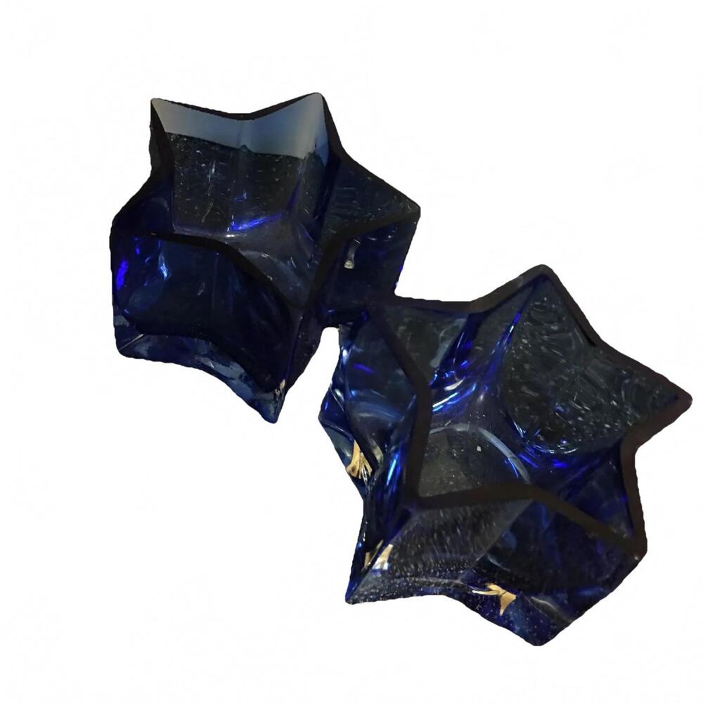 🌼Lot Of 2 Blue Votive Candle Holders Decor Decorative Collectible Some Chips